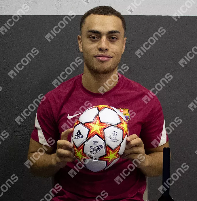 Icons Sergino Dest Official UEFA Champions League Signed Football In Acrylic Case