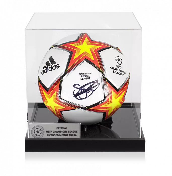 icons Sergino Dest Official UEFA Champions League Signed Football In Acrylic Case