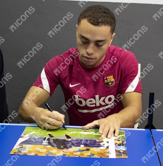 Icons Sergino Dest Signed FC Barcelona Photo In Black Wooden Frame: UEFA Champions League Goal