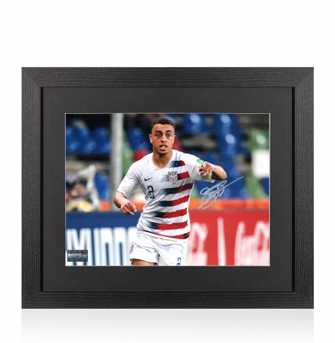 icons Sergino Dest Signed Landscape USMNT Photo In Black Wooden Frame
