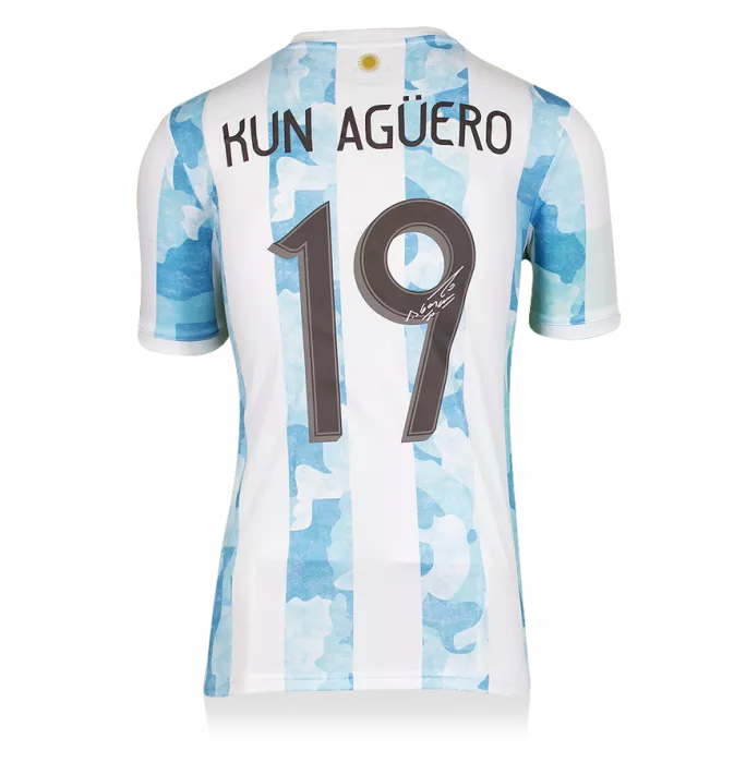 Icons Sergio Aguero Back Signed Argentina 2020-21 Home Shirt In Hero Frame: Option 1