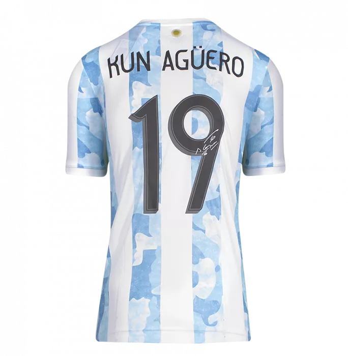 icons Sergio Aguero Back Signed Argentina 2020 Home Shirt