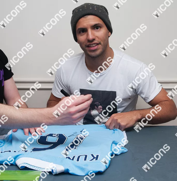 Icons Sergio Aguero Back Signed Manchester City 2011-12 Home Shirt In Classic Frame