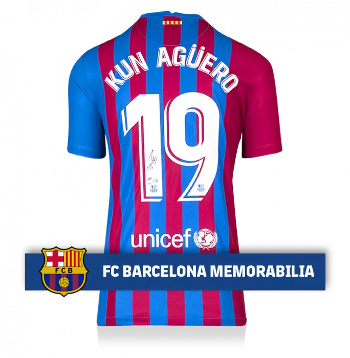 Icons Sergio Aguero Official FC Barcelona Back Signed 2021-22 Home Shirt