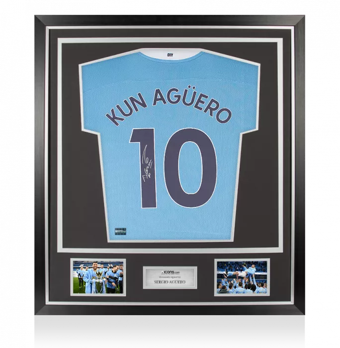 icons Sergio Aguero Signed Manchester City 2020-21 Home Shirt In Classic Frame