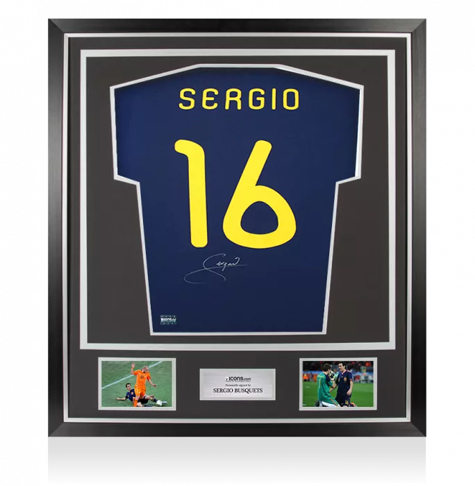 icons Sergio Busquets Back Signed Spain 2010 Away Shirt In Classic Frame
