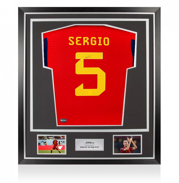 icons Sergio Busquets Back Signed Spain 2022-23 Home Shirt In Classic Frame