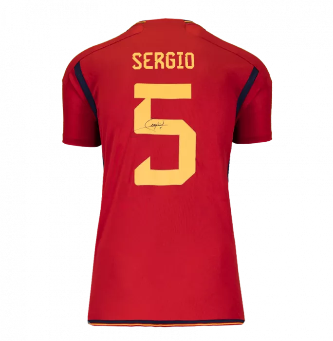 Icons Sergio Busquets Back Signed Spain 2022-23 Home Shirt With Fan Style Number In Classic Frame