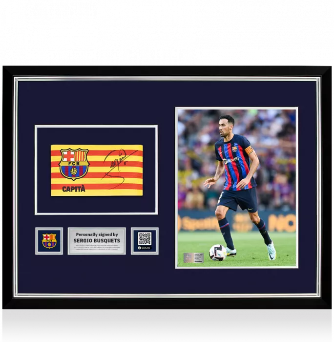 icons Sergio Busquets Official FC Barcelona Signed and Framed Branded Captain's Armband