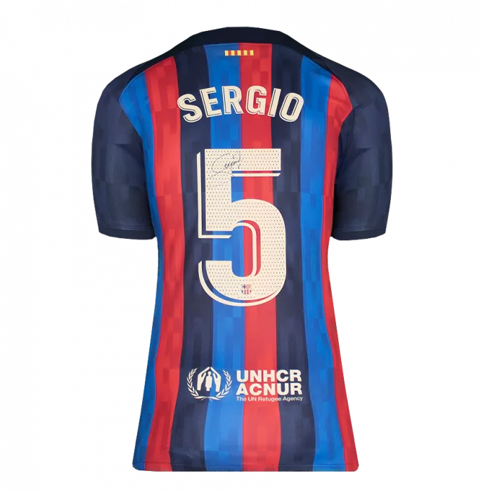 Icons Sergio Busquets Official UEFA Champions League Back Signed And Hero Framed FC Barcelona 2022-23 Home Shirt