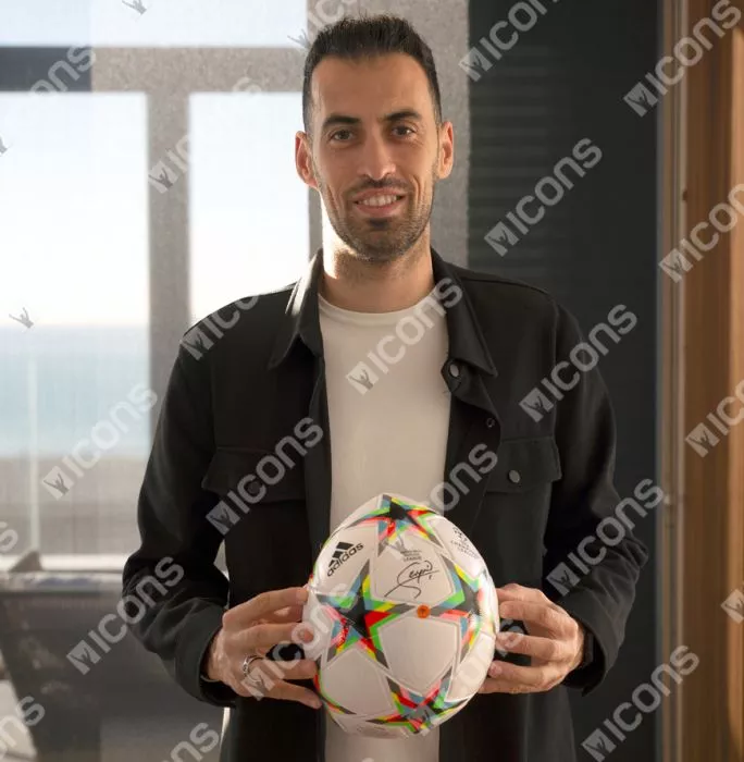 Icons Sergio Busquets Official UEFA Champions League Signed Football In Acrylic Case