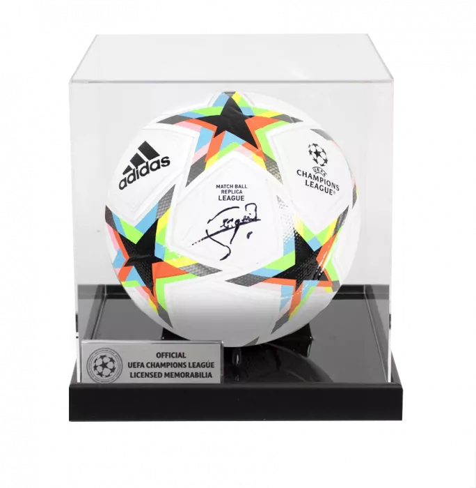 icons Sergio Busquets Official UEFA Champions League Signed Football In Acrylic Case