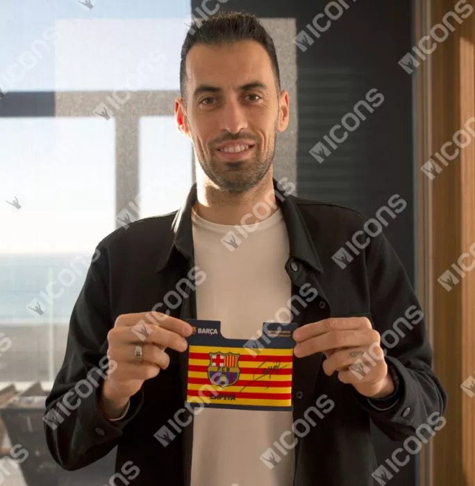 Icons Sergio Busquets Signed And Framed FC Barcelona Branded Captain's Armband