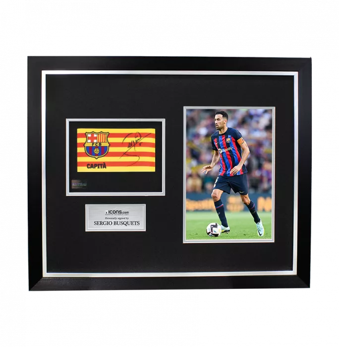 icons Sergio Busquets Signed and Framed FC Barcelona Branded Captain's Armband