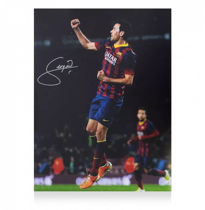 Icons Sergio Busquets Signed FC Barcelona Photo In Black Wooden Frame: Camp Nou Legend