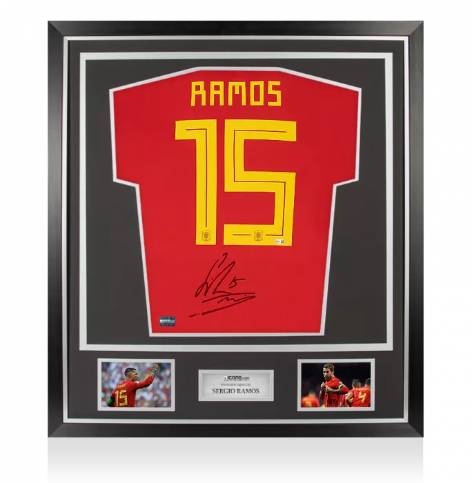Icons Sergio Ramos Back Signed Spain 2018 Home Shirt In Classic Frame