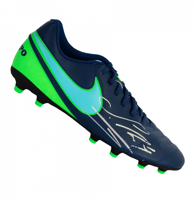 Icons Sergio Ramos Signed Blue And Lime Green Nike Tiempo Boot