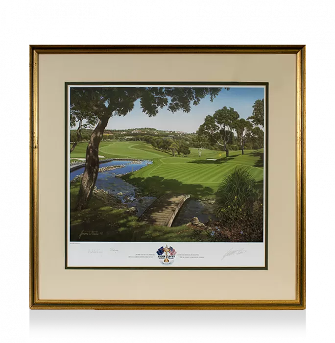 Icons Seve Ballesteros Signed And Framed 1997 Ryder Cup Artwork: The 4th Hole At Valderrama