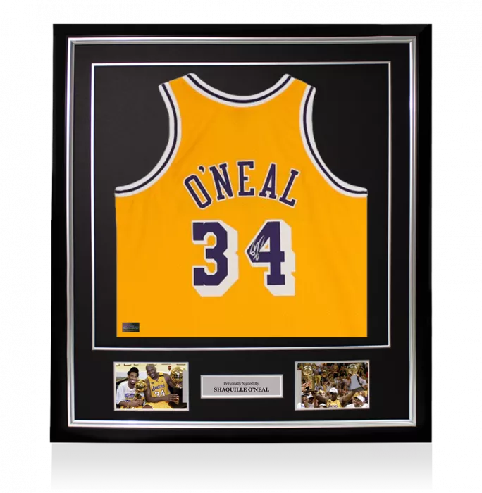 icons Shaquille O'Neal Signed and Framed Los Angeles Lakers Mitchell & Ness Gold Authentic Jersey