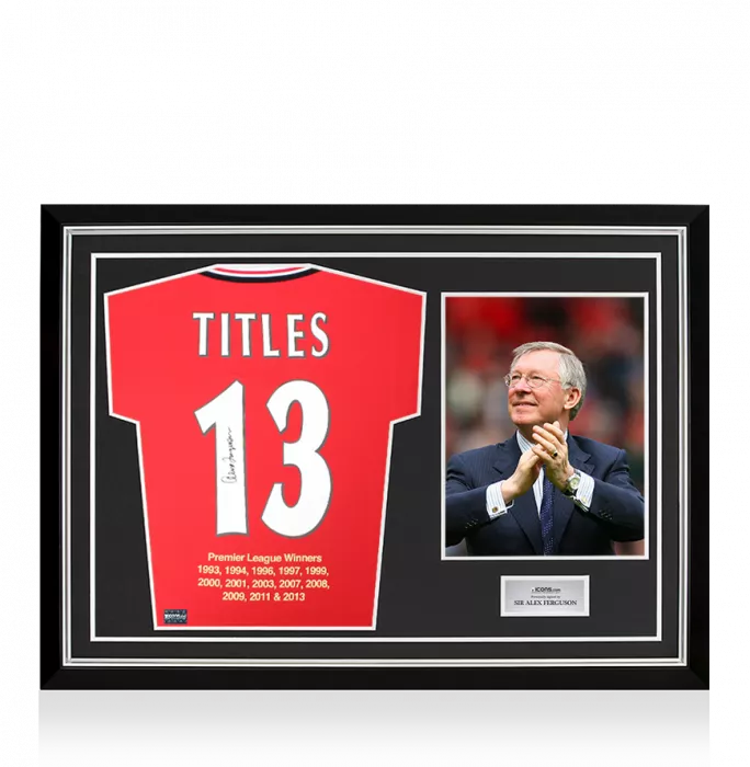 icons Sir Alex Ferguson Back Signed Manchester United 1999 Home Shirt: Titles 13 In Hero Frame: Option 1
