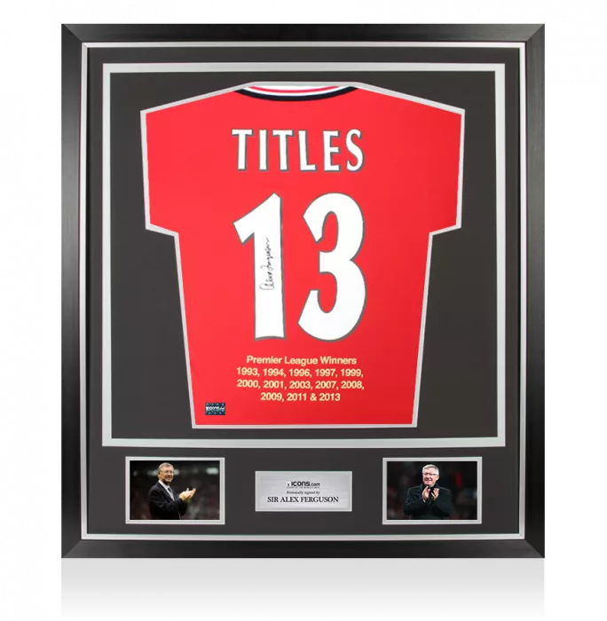 icons Sir Alex Ferguson Back Signed Manchester United 1999 Home Shirt: Titles 13 In Classic Frame