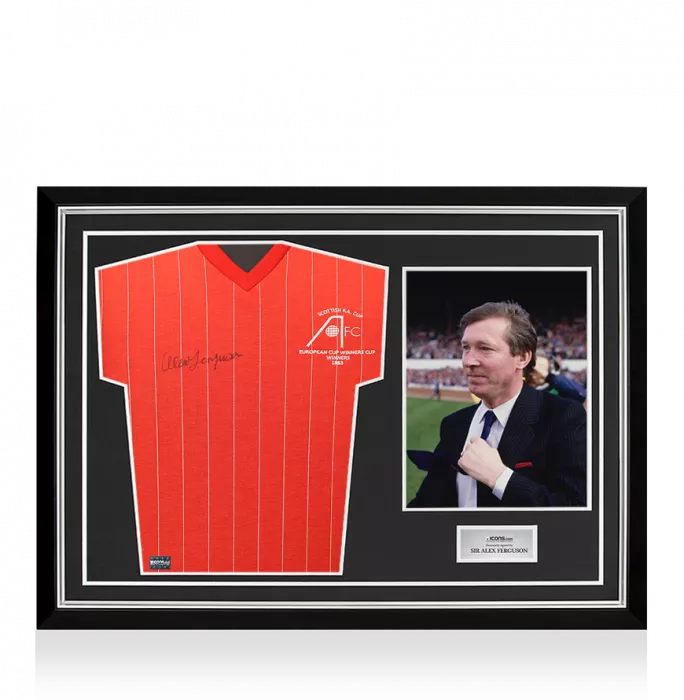 icons Sir Alex Ferguson Front Signed Aberdeen 1983 European Cup Winners Shirt In Hero Frame: Option 1