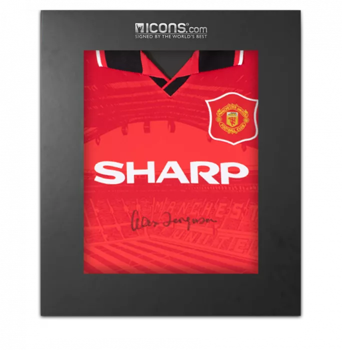 icons Sir Alex Ferguson Front Signed Manchester United 1996 Home Shirt In Deluxe Packaging