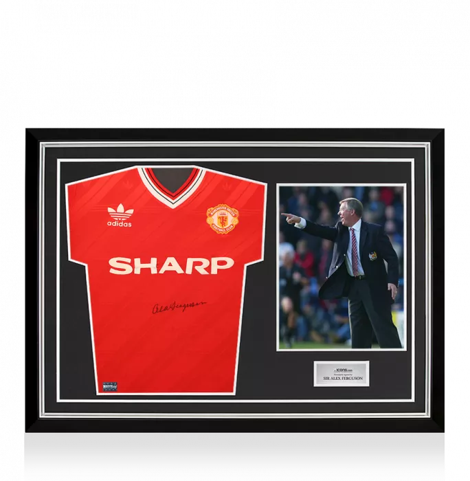 icons Sir Alex Ferguson Front Signed Manchester United 1986-88 Home Shirt In Hero Frame: Option 1