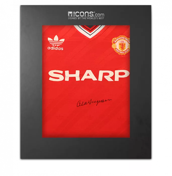icons Sir Alex Ferguson Front Signed Manchester United 1986-88 Home Shirt In Deluxe Packaging