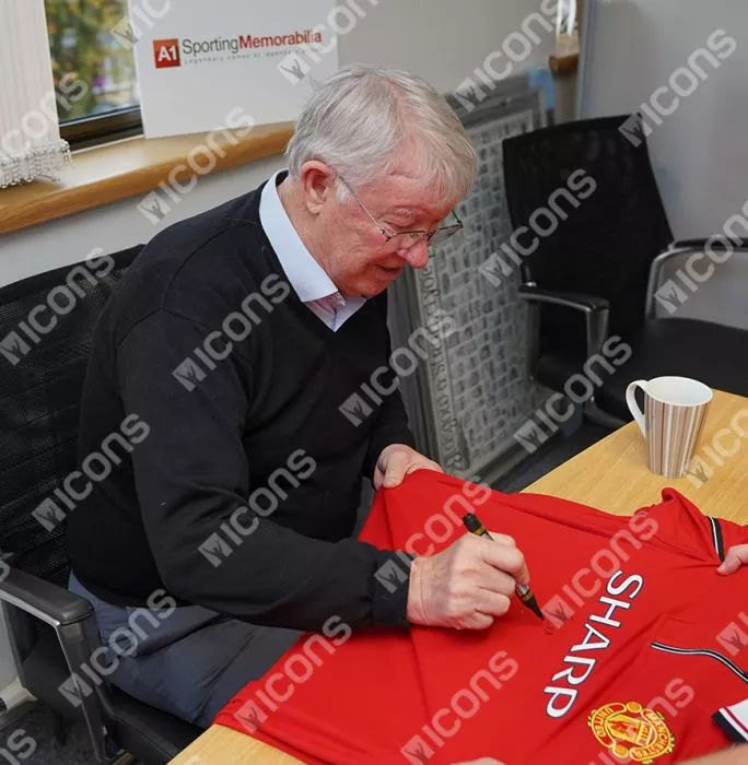 Icons Sir Alex Ferguson Front Signed Manchester United 1999 League Shirt In Deluxe Packaging