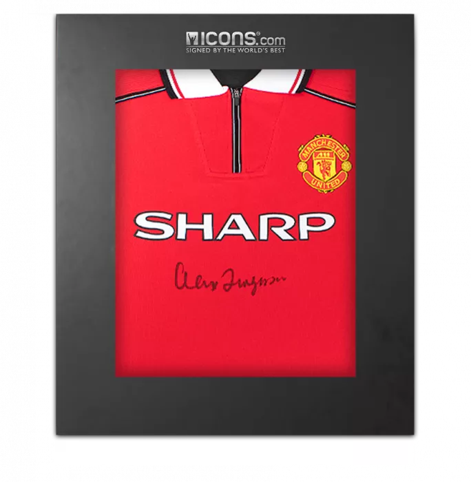 icons Sir Alex Ferguson Front Signed Manchester United 1999 League Shirt In Deluxe Packaging