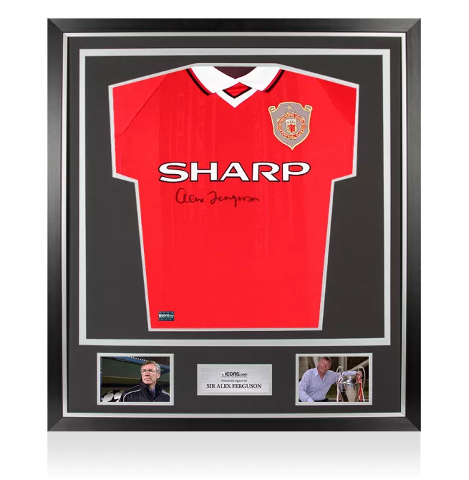 icons Sir Alex Ferguson Front Signed Manchester United 1999 UEFA Champions League Shirt In Classic Frame