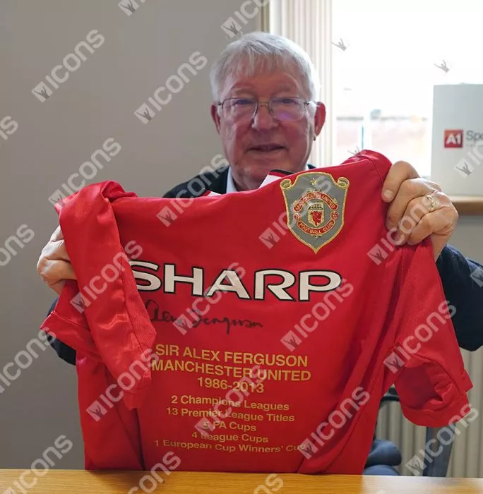 Icons Sir Alex Ferguson Front Signed Manchester United 1999 UEFA Champions League Shirt - Stats Edition