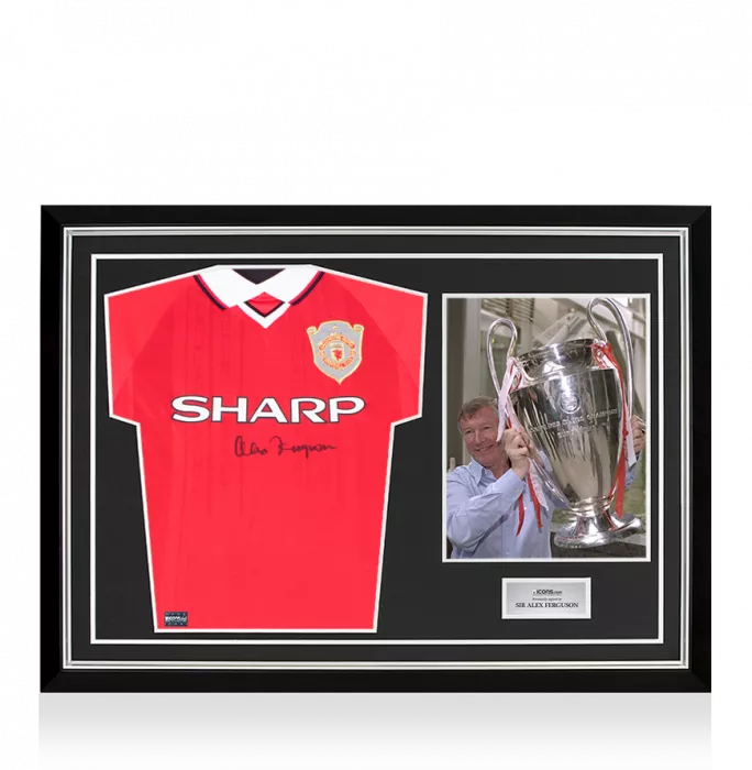 icons Sir Alex Ferguson Front Signed Manchester United 1999 UCL Final Shirt In Hero Frame: Option 1