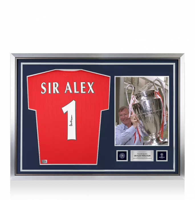 Icons Sir Alex Ferguson Official UEFA Champions League Ferguson Back Signed And Hero Framed Manchester United 2022-23 Home Shirt