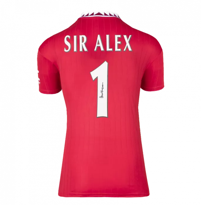 Icons Sir Alex Ferguson Official UEFA Champions League Ferguson Back Signed And Framed Manchester United 2022-23 Home Shirt