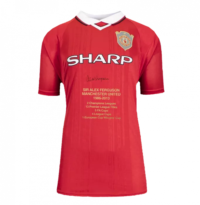 Icons Sir Alex Ferguson Official UEFA Champions League Front Signed And Framed Manchester United 1999 UEFA Champions League Home Shirt - Stats Edition