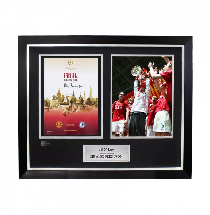 icons Sir Alex Ferguson Signed and Framed Programme: 2008 UEFA Champions League Final