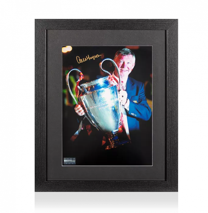 icons Sir Alex Ferguson Signed Manchester United Photo In Black Wooden Frame: 2008 UEFA Champions League Winner