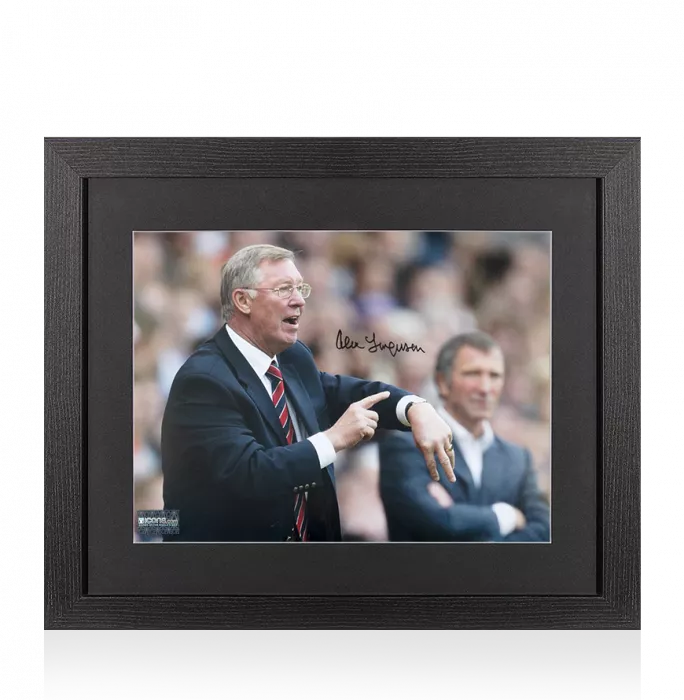 icons Sir Alex Ferguson Signed Photo: Fergie Time In Black Wooden Frame