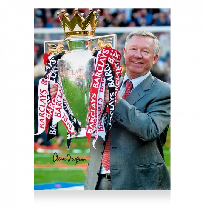 Icons Sir Alex Ferguson Signed Photo In Premium Photo Frame: Premier League Trophy