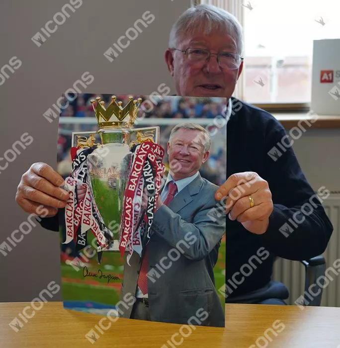 Icons Sir Alex Ferguson Signed Photo In Premium Photo Frame: Premier League Trophy