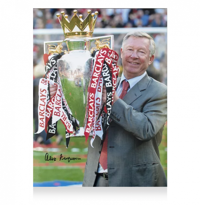 Icons Sir Alex Ferguson Signed Photo: Premier League Trophy In Black Wooden Frame