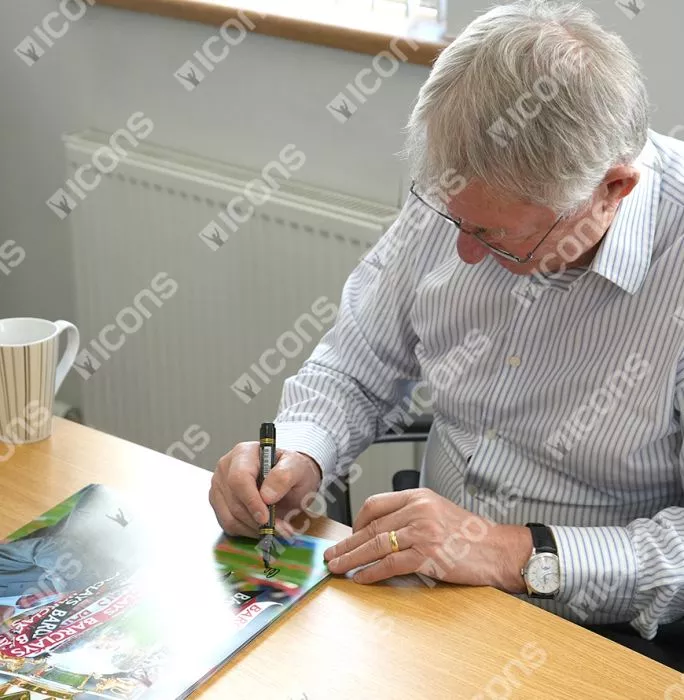 Icons Sir Alex Ferguson Signed Photo: Premier League Trophy In Black Wooden Frame