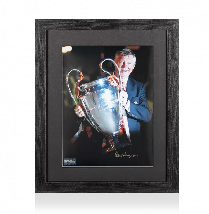 icons Sir Alex Ferguson Signed Photo: UEFA Champions League Trophy In Black Wooden Frame
