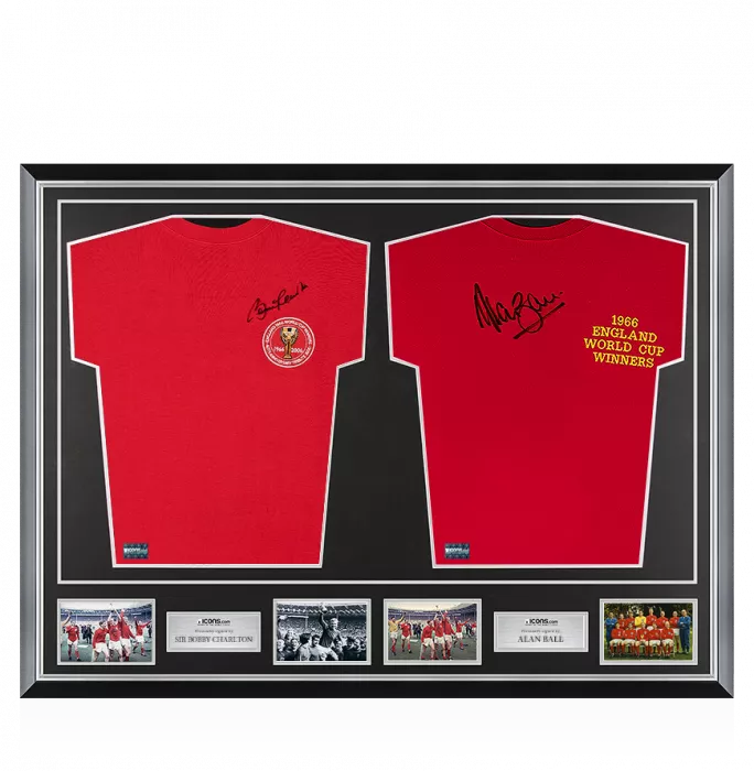 icons Sir Bobby Charlton & Alan Ball Signed England Shirts In Classic Dual Frame