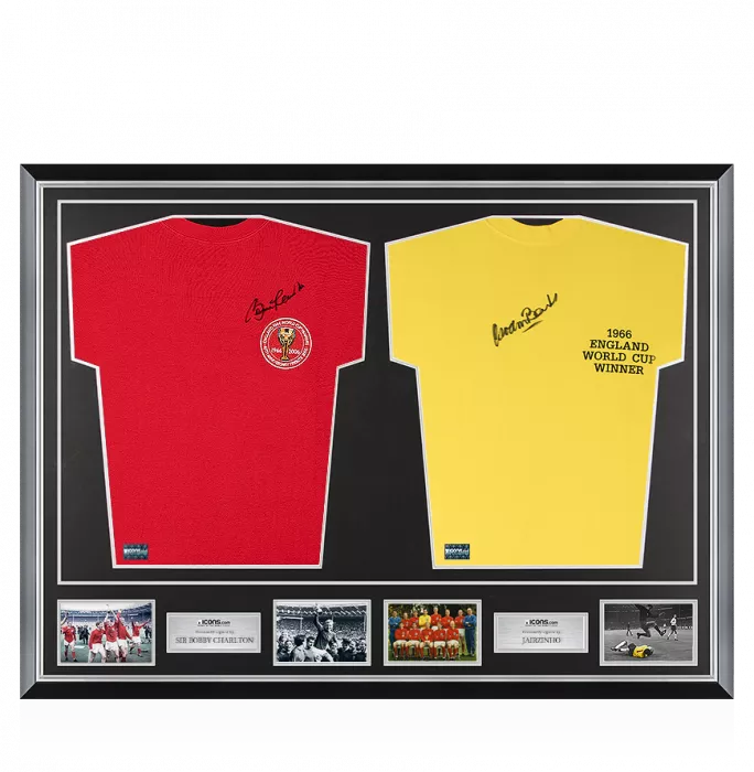 icons Sir Bobby Charlton & Gordon Banks Signed England Shirts In Classic Dual Frame