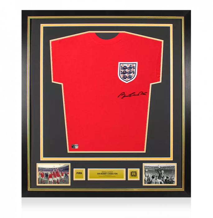 icons Sir Bobby Charlton Official 1966 FIFA World Cup™ Front Signed and Framed England 1966 Shirt