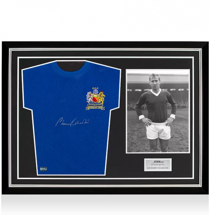 icons Sir Bobby Charlton Signed Manchester United Away Shirt 1968 European Cup Final In Hero Frame: Option 1