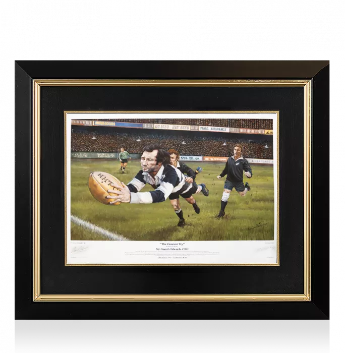 icons Sir Gareth Edwards CBE Signed and Framed Print: The Greatest Try
